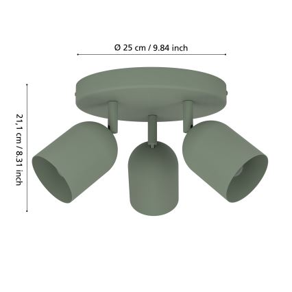 Eglo - Candeeiro de focos 3xE14/40W/230V Ø 25 cm verde
