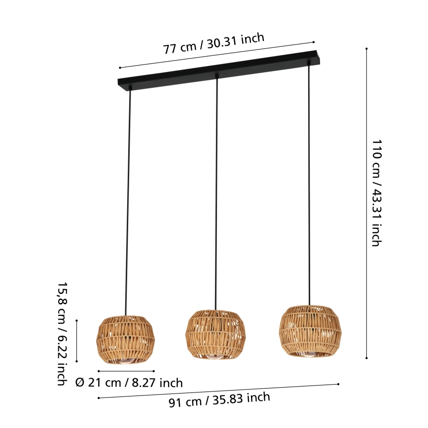 Eglo - Lustre suspenso por cabo 3xE27/40W/230V castanho