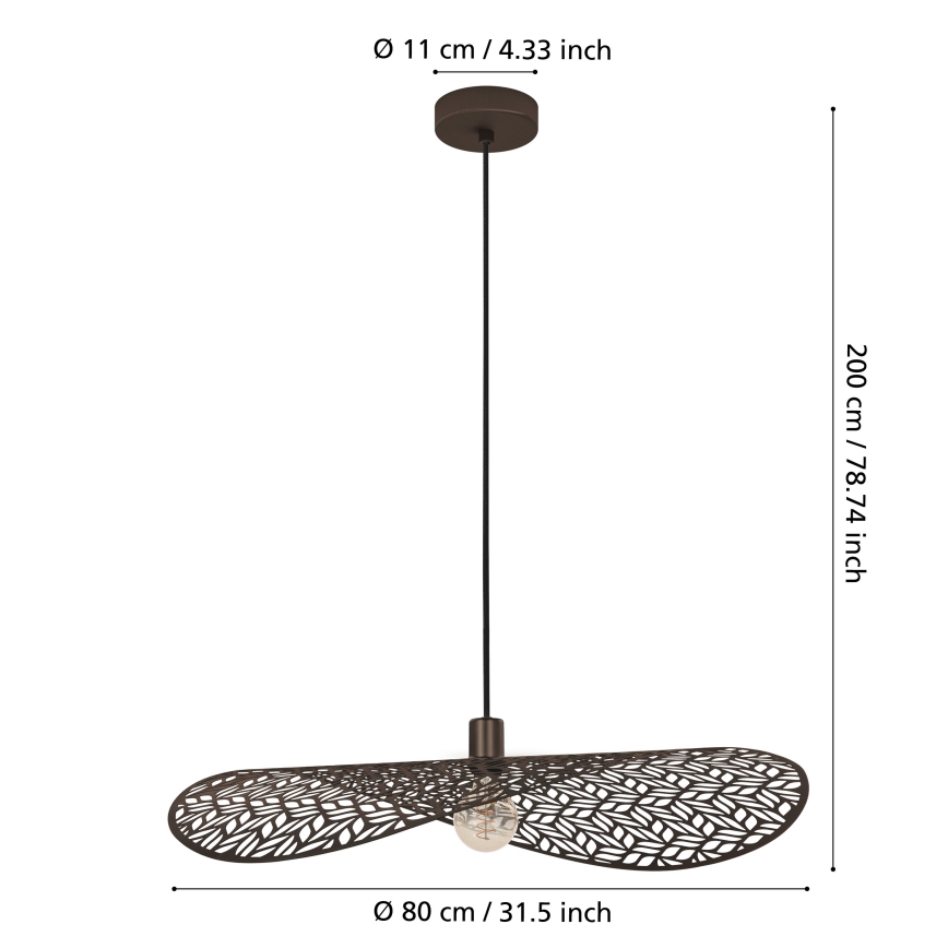 Eglo - Lustre suspenso por cabo 1xE27/60W/230V, diâmetro 80 cm, bronze