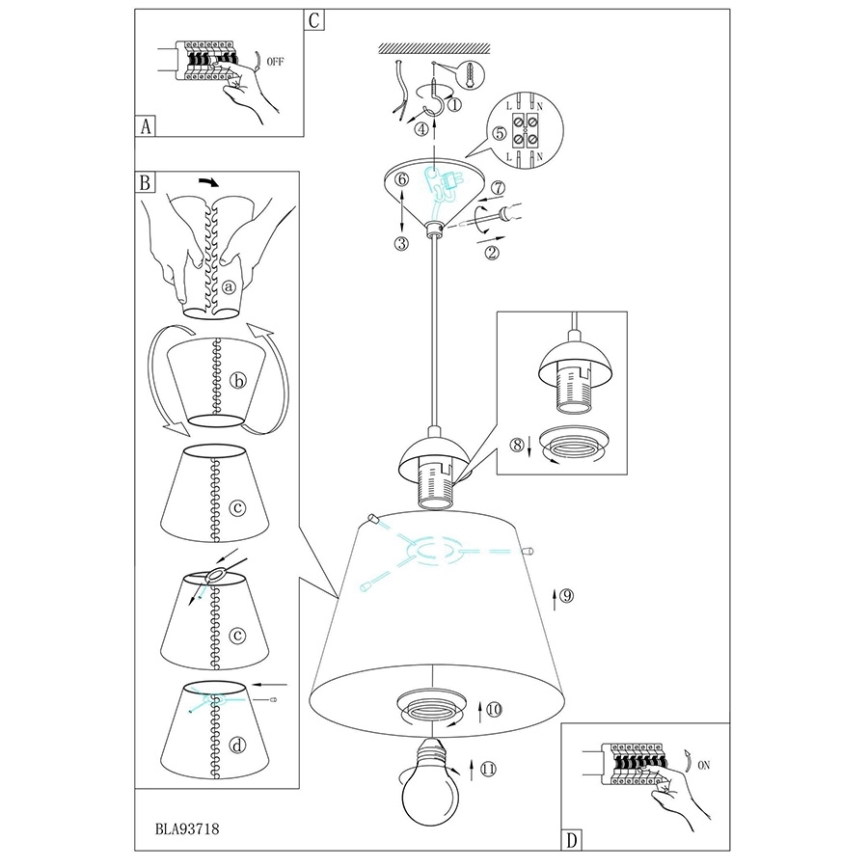 Eglo 54459 - Candelabro num fio MOLOVE 1xE27/60W/230V