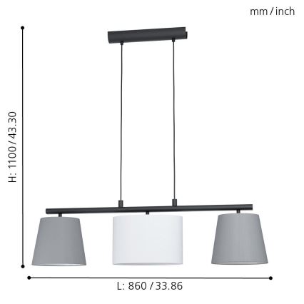 Eglo 55207 - lustre LED suspenso por cabo ALMEIDA 3xE14/25W/230V cinzento