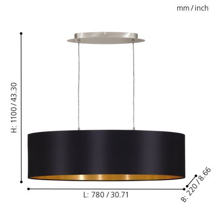 Eglo 55266 - Candeeiro suspenso MASERLO 2xE27/60W/230V preto