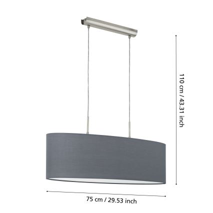 Eglo 55276 - Lustre PASTERI suspenso em cabo 2xE27/60W/230V cinzento
