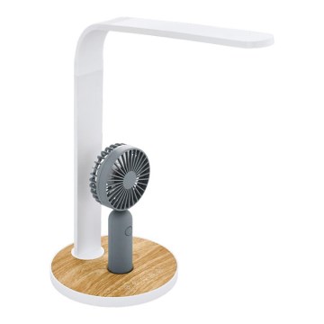 Eglo 55399 - Candeeiro de mesa LED recarregável e dimerizável com ventilador LED/6,2W/5V 3000/4000/5000K 2000 mAh branco/marrom