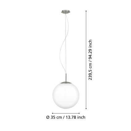 Eglo 63269 - Candeeiro suspenso em cabo PIEDALE 1xE27/60W/230V Ø 35 cm cromo fosco