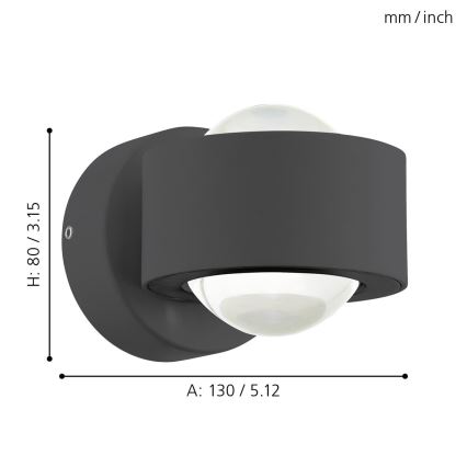 Eglo 64496 - Aplique de parede LED ONO PRO 2xLED/2,5W/230V antracite