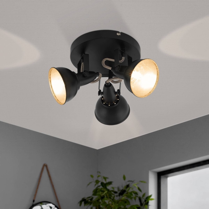 Eglo 75514 - Candeeiro de focos THORNTON 3xE14/28W/230V preto/dourado