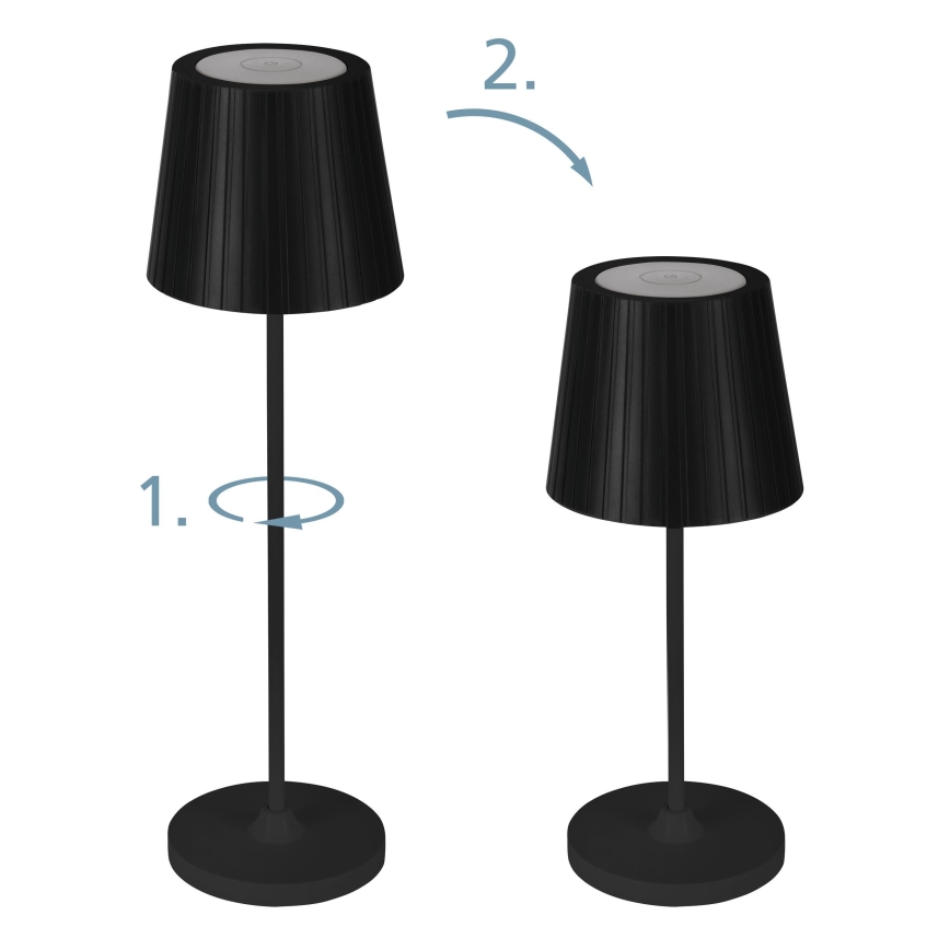 Eglo - Lâmpada de Mesa LED Recarregável Regulável para Exterior LED/3,8W/5V 2400/3000/4000K 2000 mAh IP44 preta