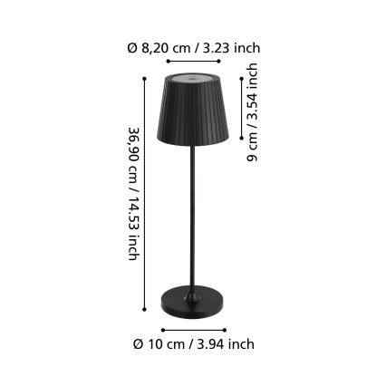 Eglo - Lâmpada de Mesa LED Recarregável Regulável para Exterior LED/3,8W/5V 2400/3000/4000K 2000 mAh IP44 preta