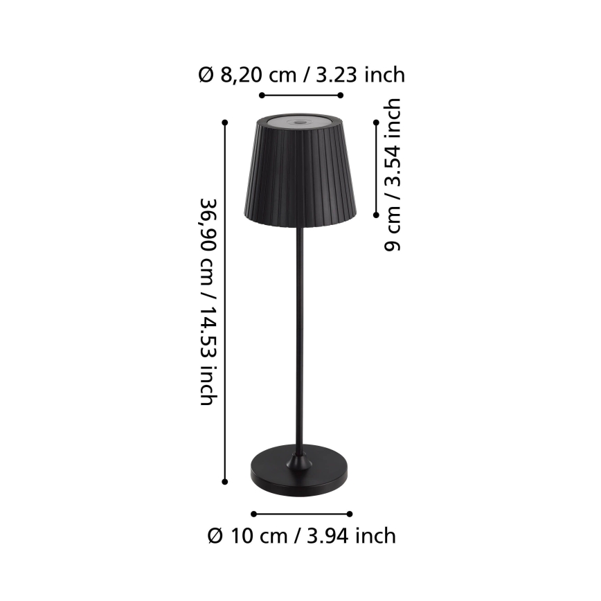 Eglo - Lâmpada de Mesa LED Recarregável Regulável para Exterior LED/3,8W/5V 2400/3000/4000K 2000 mAh IP44 preta