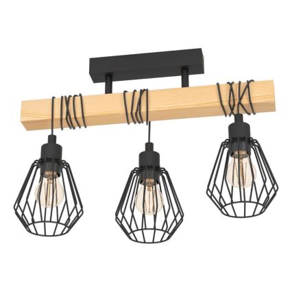 Eglo 780168 - Lustre de tecto de sobrepor TABODI 3xE27/40W/230V pinho/preto