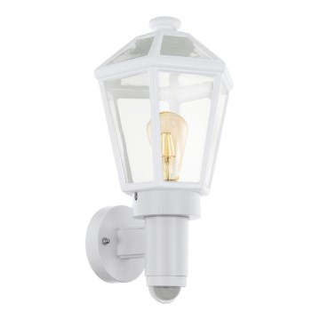 Eglo 79288 - Luminária de parede para exterior com sensor de movimento e de crepúsculo MONSELICE 1xE27/28W/230V IP44 branca