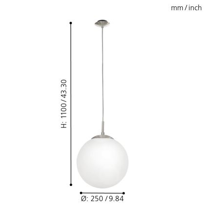 EGLO - Candeeiro suspenso 1xE27/60W/230V diâmetro 25 cm branco