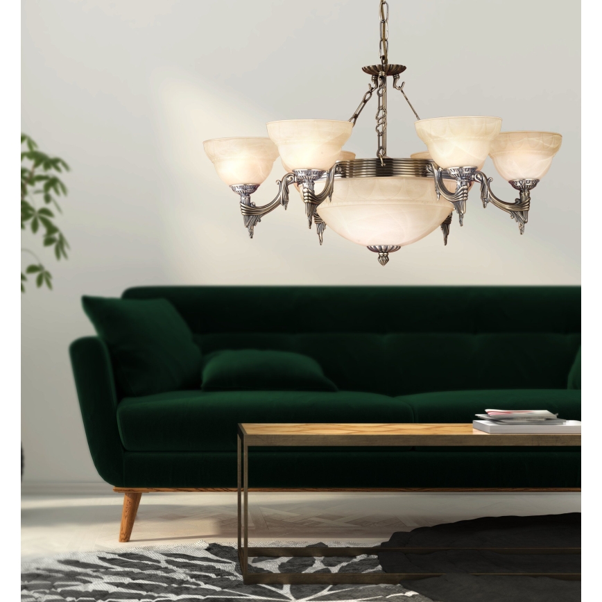EGLO - Candelabro numa corrente 9xE14/60W alabastro vidro