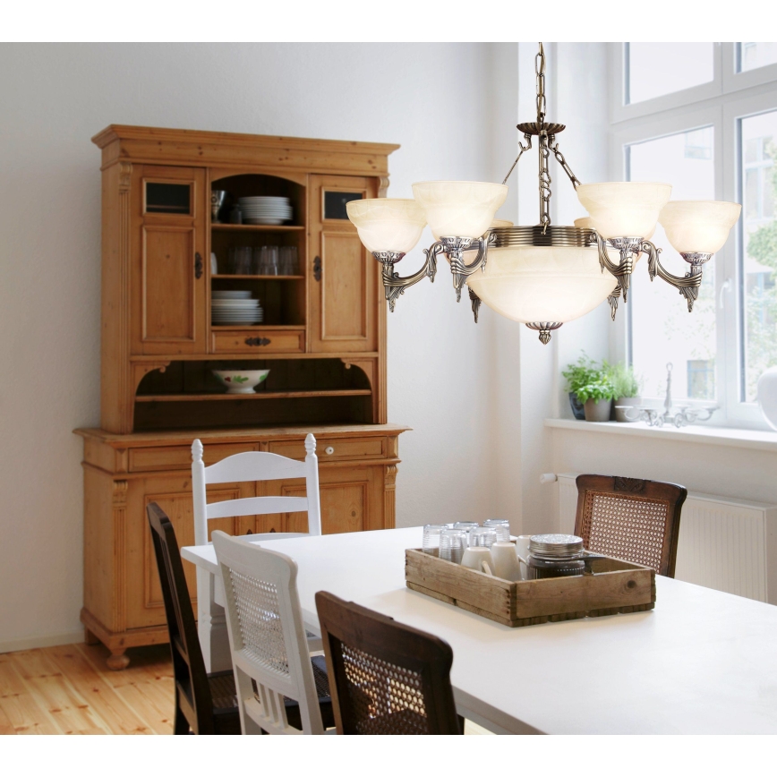 EGLO - Candelabro numa corrente 9xE14/60W alabastro vidro