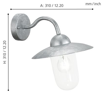 EGLO - Luz de parede de exterior aço galvanizado IP44