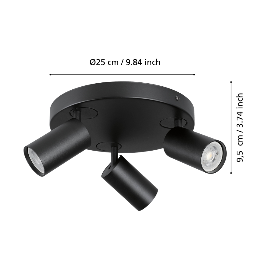 Eglo - Foco LED RGBW com regulação 3xGU10/4,9W/230V preto