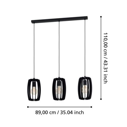Eglo - Candelabro suspenso 3xE27/40W/230V preto