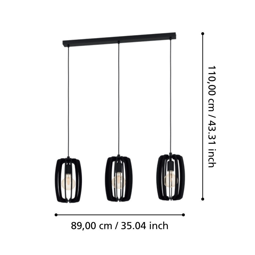 Eglo - Candelabro suspenso 3xE27/40W/230V preto