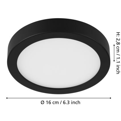 Eglo - Luminária de teto LED dimerizável, 11W, 230V, preta, Ø 16 cm