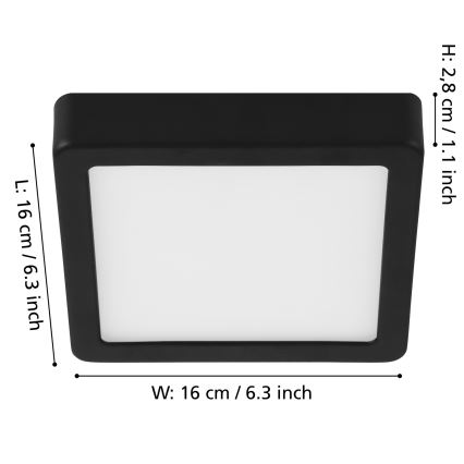 Eglo - Plafon LED dimerizável LED/11W/230V preto 16x16 cm