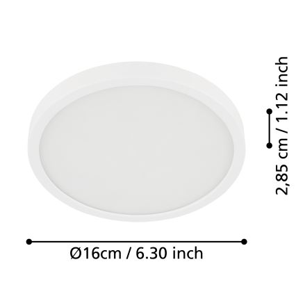 Eglo - Luminária de teto LED para casa de banho, 11 W, 230 V, IP44, branca, Ø 16 cm