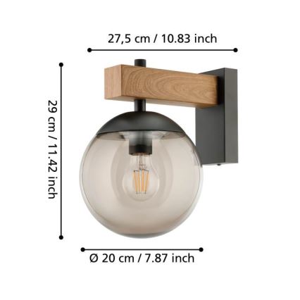 Eglo - Iluminação de parede exterior 1xE27/40W/230V preto/madeira IP44