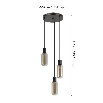 Eglo - Lustre suspenso por cabo 3xE27/4W/230V preto/fumê