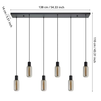 Eglo - Lustre suspenso por cabo 6xE27/4W/230V preto/fumê