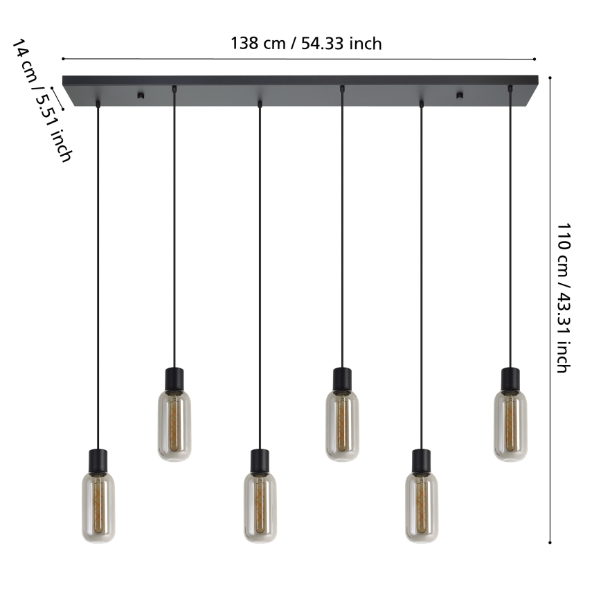Eglo - Lustre suspenso por cabo 6xE27/4W/230V preto/fumê