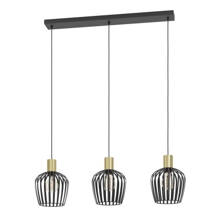 Eglo - Candeeiro suspenso 3xE27/40W/230V preto/dourado