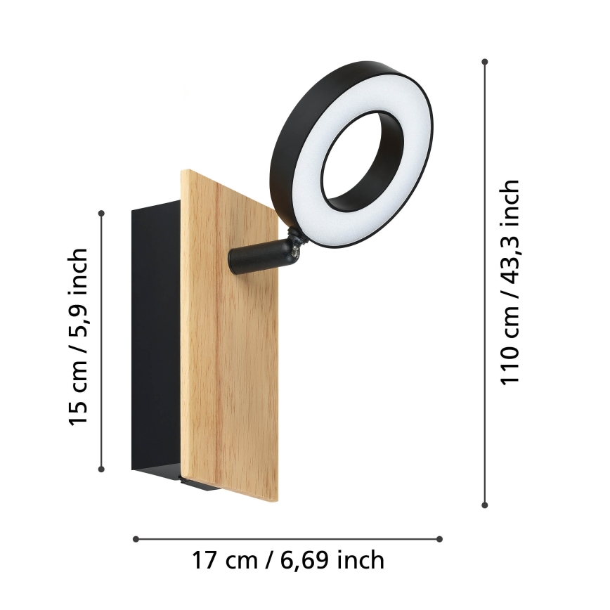 Eglo - Aplique de parede com spot LED/4,2W/230V preto/castanho