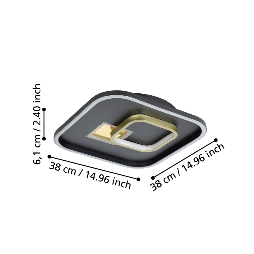 Eglo - Candeeiro de tecto LED/16,2W/230V + LED/9,2W 38x38 cm preto/dourado