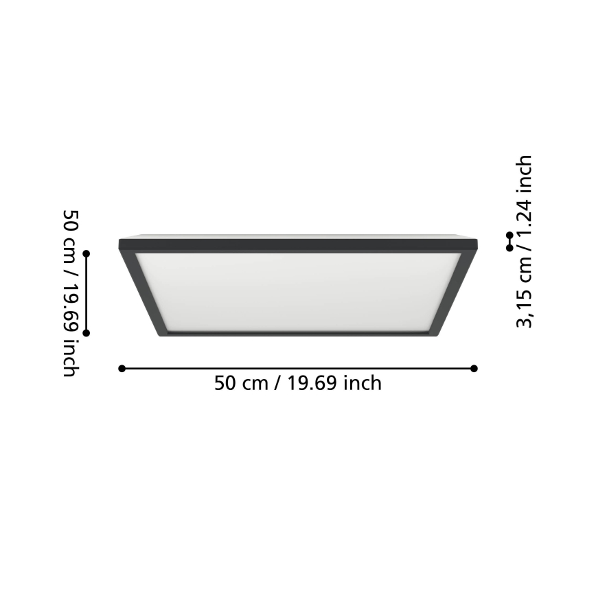 Eglo 901457 - Iluminação de teto para casa de banho LED com regulação LED/17W/230V 2700-6500K 50x50 cm IP44 preto + comando