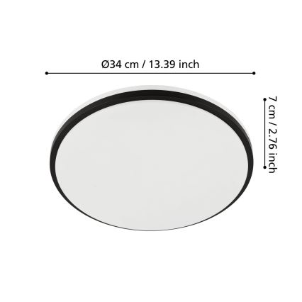 Eglo - Candeeiro de tecto LED para casa de banho LED/18W/230V 3000/4000/6500K Ø 34 cm IP54 preto