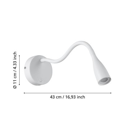 Eglo - Aplique de parede LED flexível com USB LED/3,8W/230V branco
