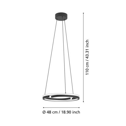 Eglo - Lustre LED regulável suspenso por cabo 2x LED/20W/230V 2700–6500K Ø 48 cm preto + controlo remoto