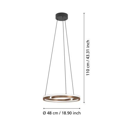 Eglo - Lustre LED dimerizável em cabo, 2xLED/20W/230V, 2700-6500K, Ø 48 cm, acabamento bronze + controlo remoto