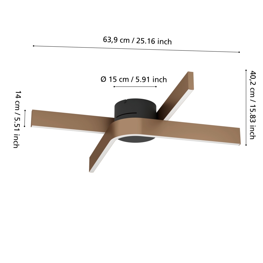 Eglo - Candeeiro de teto LED RGBW dimerizável 2xLED/18W/230V cobre/preto