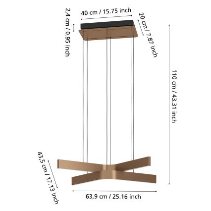 Eglo - Lustre LED RGBW dimerizável suspenso por cabo 2xLED/18W/230V cobre/preto