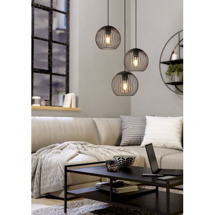 Eglo - Lustre suspenso com cabo 3xE27/60W/230V preto