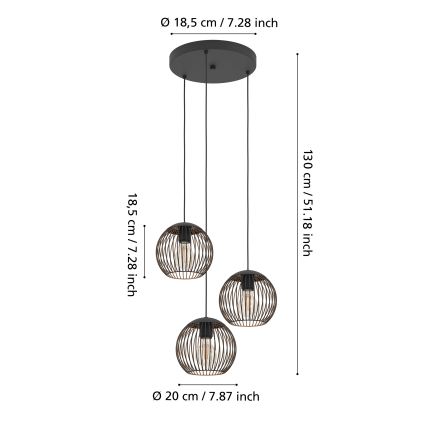 Eglo - Lustre suspenso com cabo 3xE27/60W/230V preto