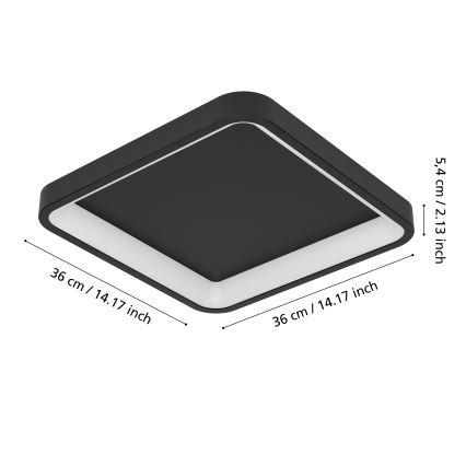 Eglo - Luminária de teto RGBW dimerizável LED/20W/230V 2700-6500K 35x35 cm preta