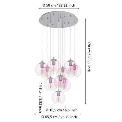 Eglo - Lustre suspenso por cabo 10xE27/60W/230V cromo brilhante/vidro transparente