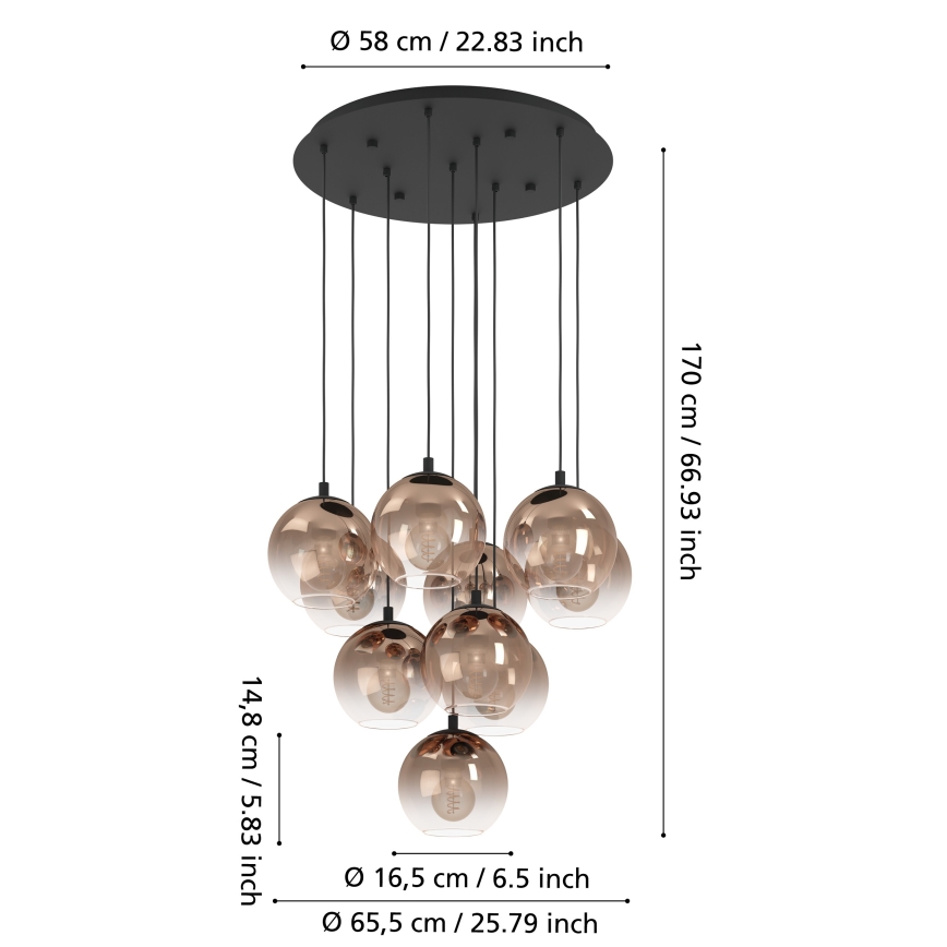 Eglo - Lustre suspenso em cabo 10xE27/60W/230V preto/bege/fumado