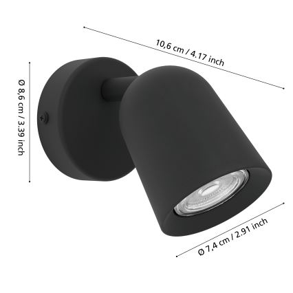 Eglo - Aplique de parede com foco 1xGU10/5W/230V, preto