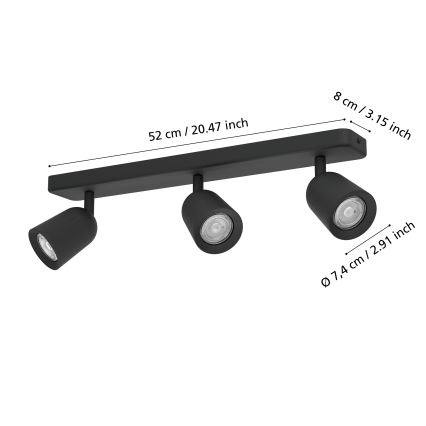 Eglo - Spot orientável 3xGU10/10W/230V preto