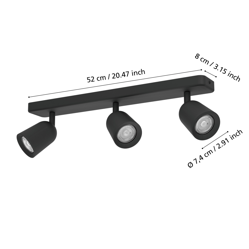 Eglo - Spot orientável 3xGU10/10W/230V preto