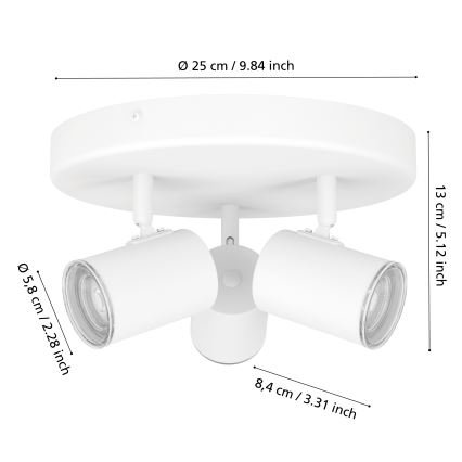 Eglo - Spot para casa de banho 3x GU10/5W/230V, Ø 25 cm, IP44, branco
