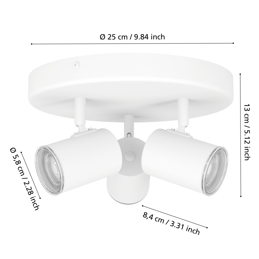 Eglo - Spot para casa de banho 3x GU10/5W/230V, Ø 25 cm, IP44, branco